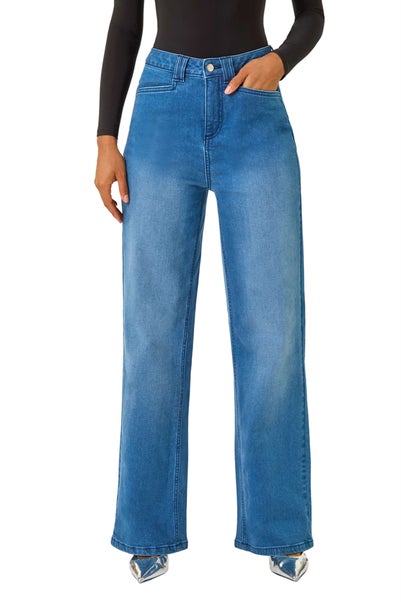 Dusk Blue Denim Stretch Wide Leg Jeans