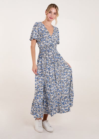 Blue Vanilla Blue Floral Wrap Front Maxi Dress