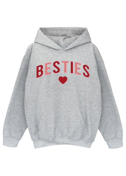 Brands In Valentine's Day Besties Heather Grey Hoodie (3-13 Years)