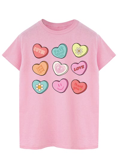 Valentine's Day Candy Hearts Pink Boyfriend Fit T-Shirt