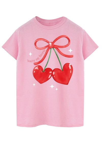 Valentine's Day Cherry Hearts Pink Boyfriend Fit T-Shirt