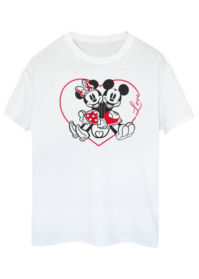 Disney Mickey Mouse Heart White Boyfriend Fit T-Shirt