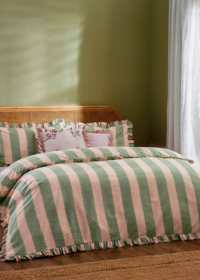 Wylder Birdie Stripe Ruffle Duvet Cover Set