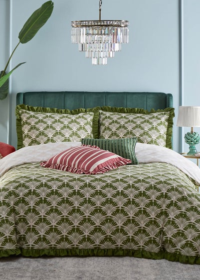 furn. Deco Palm Printed Ruffle Duvet Cover Set