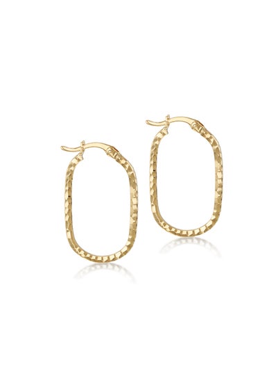 Golden Moments 9ct Yellow Gold Diamond Cut Oval Hoop Earrings