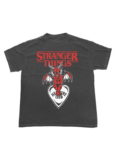 Netflix Stranger Things Demogorgon Hellfire Club Heart Charcoal Washed T-Shirt