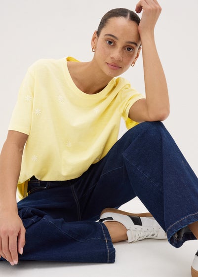 Yellow Embroidered Floral T-Shirt