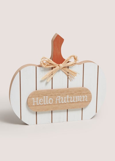 White Hello Autumn Pumpkin Wood Sign
