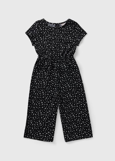 Girls Black Ditsy Jumpsuit (7-15yrs)