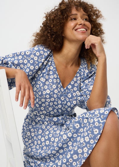 Blue Floral Belted Mini Dress
