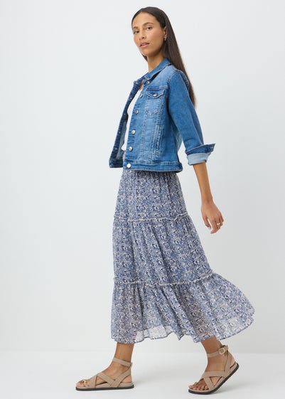 Blue Floral Tiered Maxi Skirt