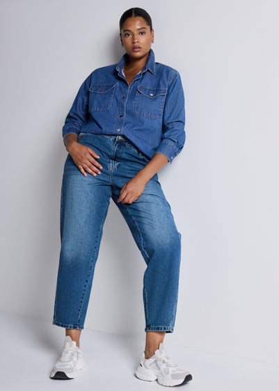 Mid Wash Barrel Leg Jeans