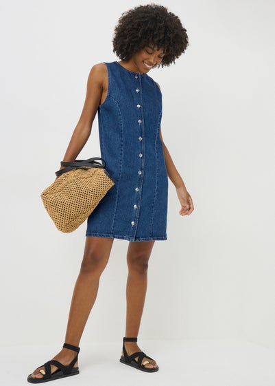 Darkwash Denim Button Midi Dress