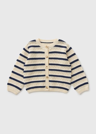 Girls Navy Stripe Pointelle Cardigan (1-7yrs)