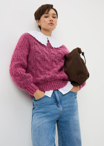Raspberry Cable Knit Jumper