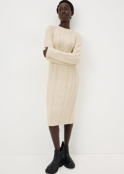 Cream Maxi Knitted Cable Dress