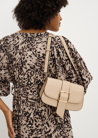 Cream Structured Buckle Cross Body Bag