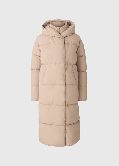 Beige Padded Long Wrap Coat