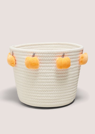 Cream Pumpkin Pom Embroidered Basket