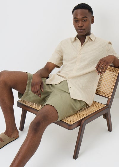 Ecru Textured Linen Blend Shirt