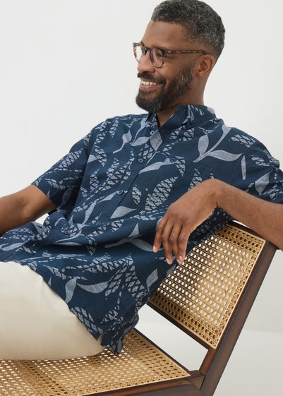 Lincoln Navy Chambray Print Shirt