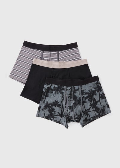 3 Pack Black Palm Stripe Keyhole Boxers
