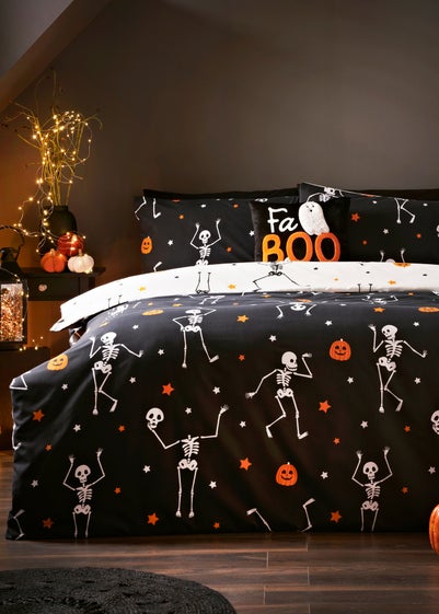 Black Mono Skeleton Duvet Set