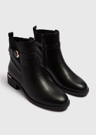 Black Gold Buckle Heeled Boots