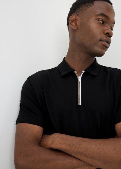 Black 1/4 Zip Liquid Cotton Polo Shirt