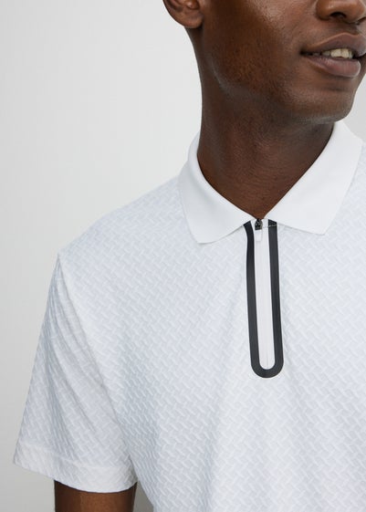 Souluxe White Printed 1/4 Zip Golf Polo Top