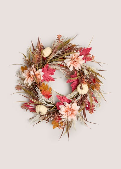 Pink Pumpkin Floral Wreath
