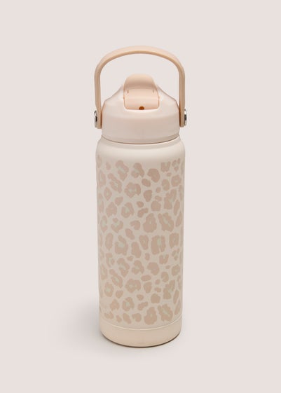 Cream Animal Print Handle Water Bottle