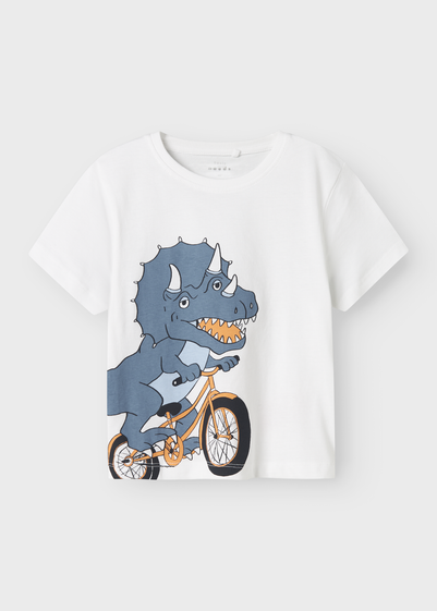 Name It Boys White Dino Regular Fit T-Shirt