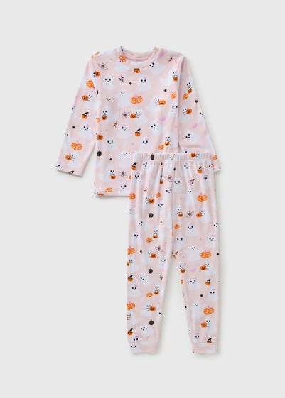 Girls Pink Ghost Fleece Pyjama Set (1-13yrs)