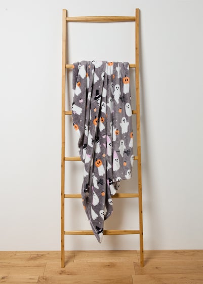 Grey Ghost Print Fleece Throw