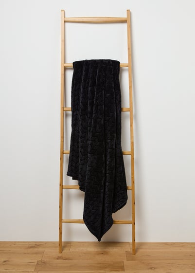 Black Pattern Embossed Fleece Throw