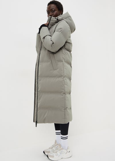 Grey Longline Waterproof Padded Coat