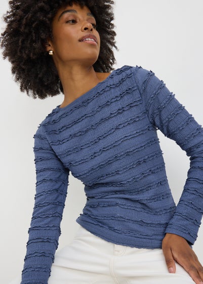 Navy Textured Long Sleeve Top