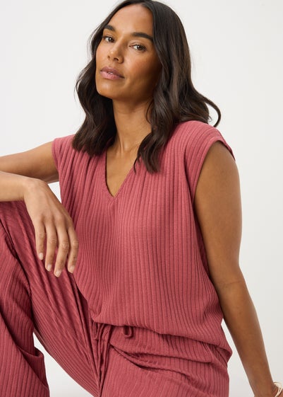 Rust Ribbed Co-Ord Vest