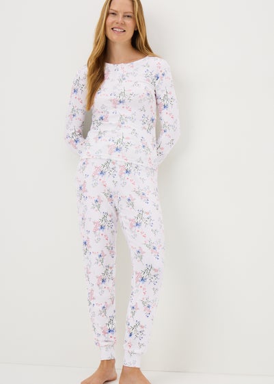 Cream Pointelle Floral Pyjama Set
