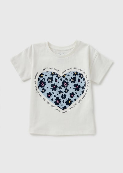 Girls Blue Leopard Heart T-Shirt (1-7yrs)