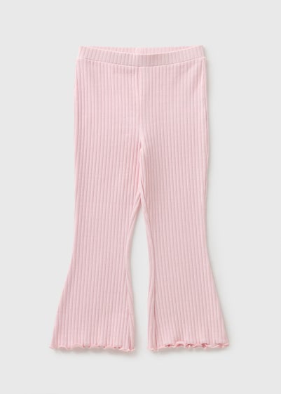 Girls Pink Ribbed Flared Leggings (1-7yrs)