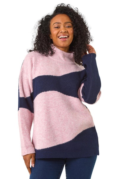 Roman Navy Petite Colour Block Knit Jumper
