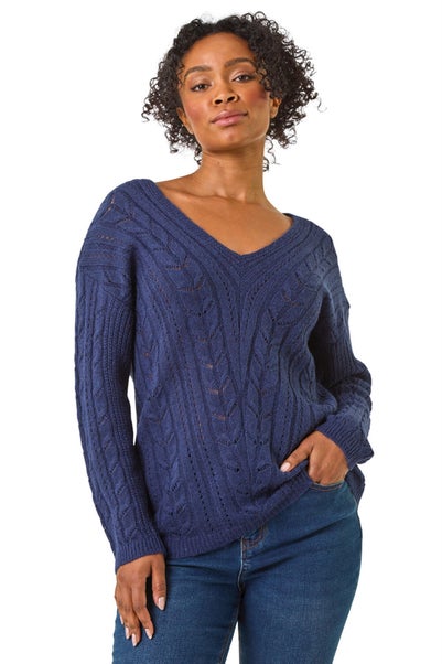 Roman Navy Petite V-Neck Knit Jumper