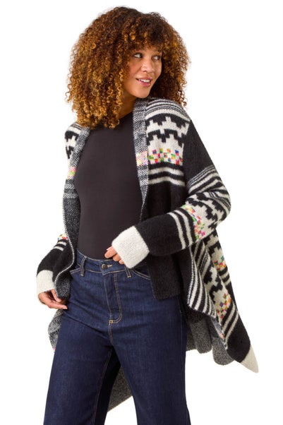 Roman Black Pattern Fluffy Knit Cardigan