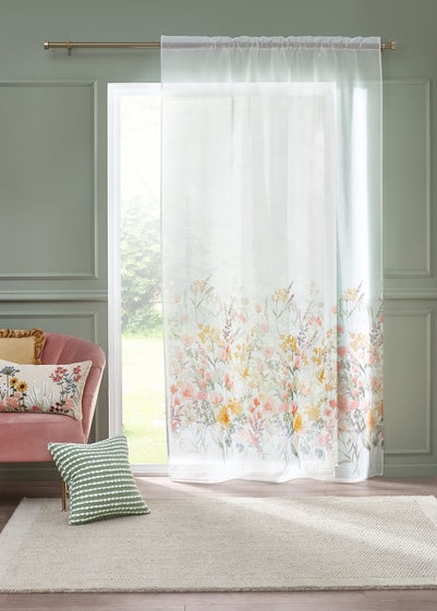 Catherine Lansfield Countryside Floral Slot Top Voile Curtain Panel