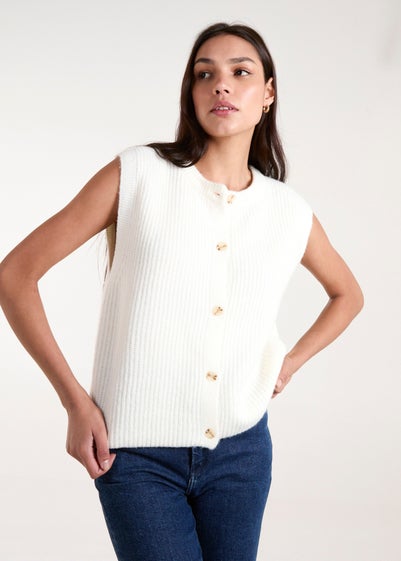 Blue Vanilla Ivory Ribbed Knit Vest