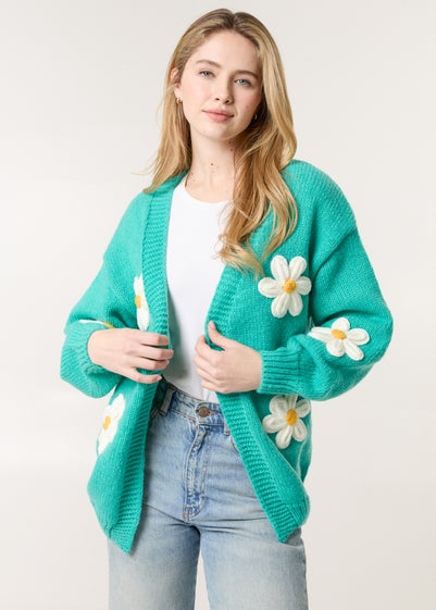 Blue Vanilla Green Daisy Large Flower Cardigan