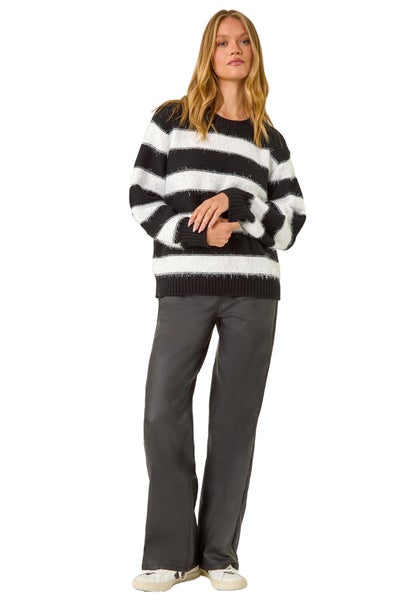 Roman Black Crew Neck Stripe Knit Jumper