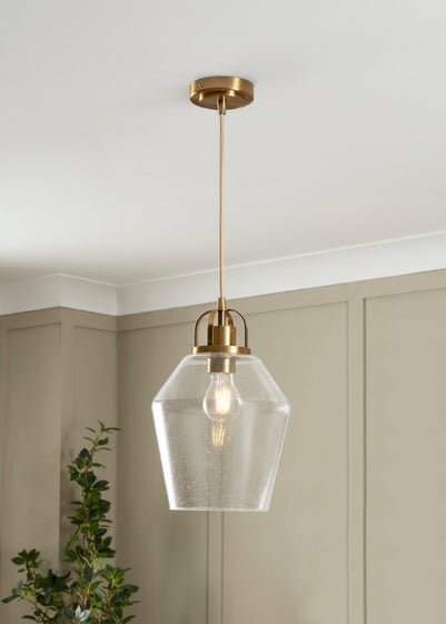 BHS Athea Brass & Bubble Glass 1 Light Pendant (40-136cm x 21cm)